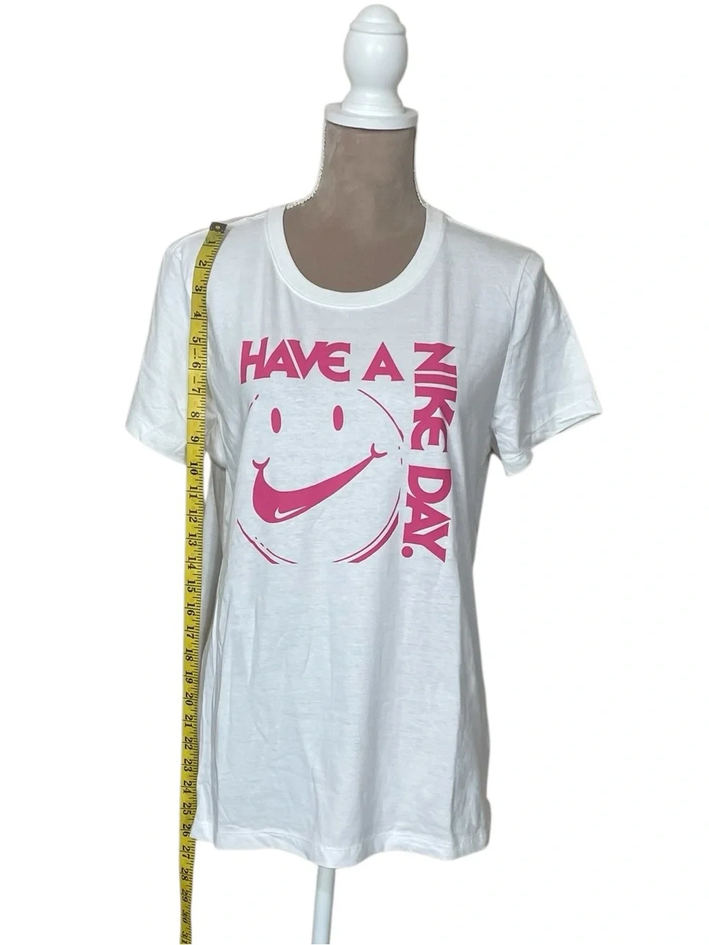 Nike White Tee with Pink 'Have A Nike Day' Smiley Graphic (I) NWT